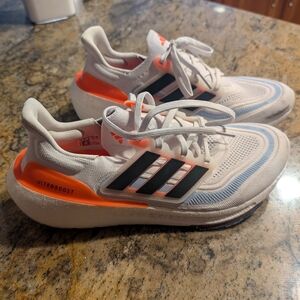 Adidas White and Orange Athletic Shoes with Breathable Mesh